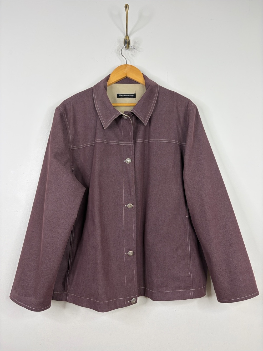 Tilley Jacket Womens 20 Purple Beige Tencel Cotton Reversible Made in Canada